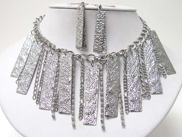Multi  metal bars drop necklace earring set