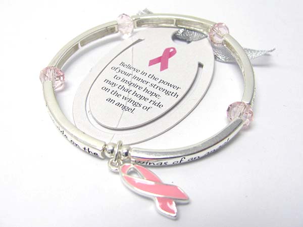 Pink ribbon theme message stretch bracelet - breast cancer awareness