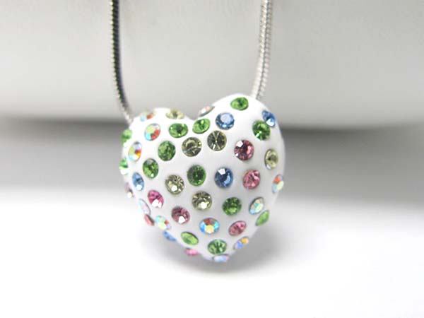 Made in korea whitegold plating crystal stud enameled metal heart pendant necklace