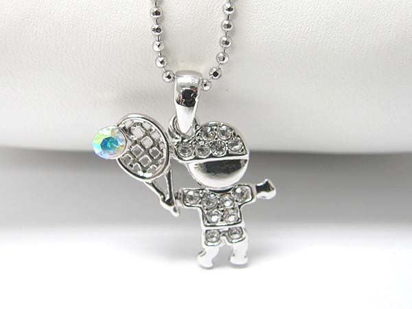 Made in korea whitegold plating crystal stud tennis boy pendant necklace