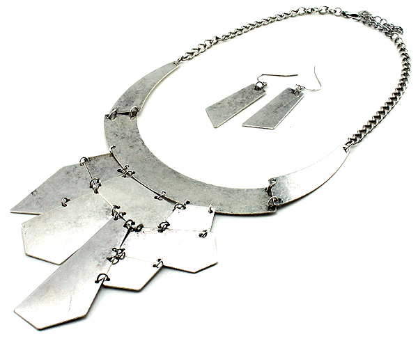 Achitecture metal disk link drop necklace earring set