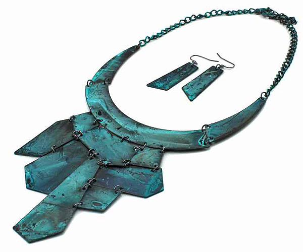 Achitecture metal disk link drop necklace earring set