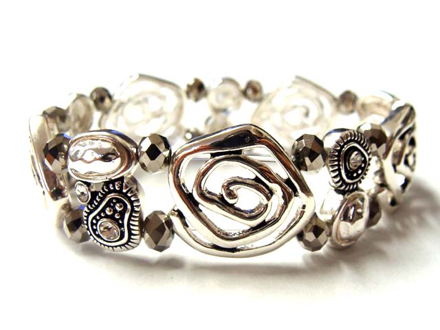 Multi textured liquid metal casting stretch bracelet