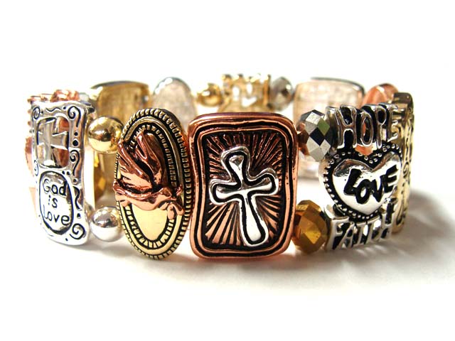 Love and cross metal casting stretch bracelet