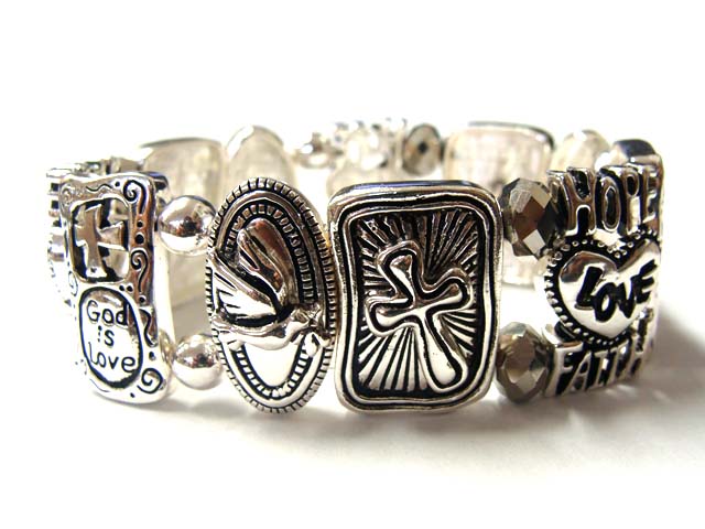 Love and cross metal casting stretch bracelet