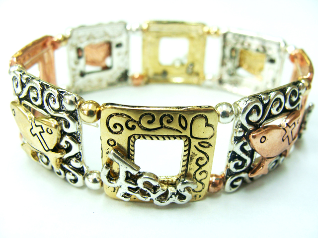 Metal casting jesus and cross theme stretch bracelet
