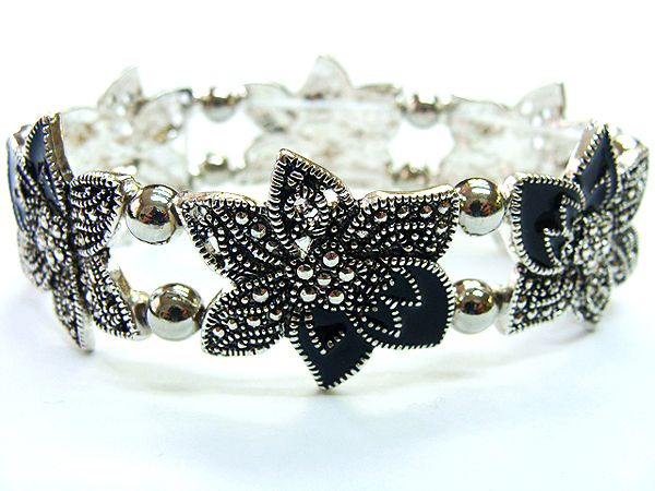 Metal casting and epoxy deco flower link stretch bracelet