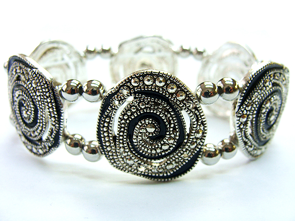 Metal casting and epoxy deco disk link stretch bracelet