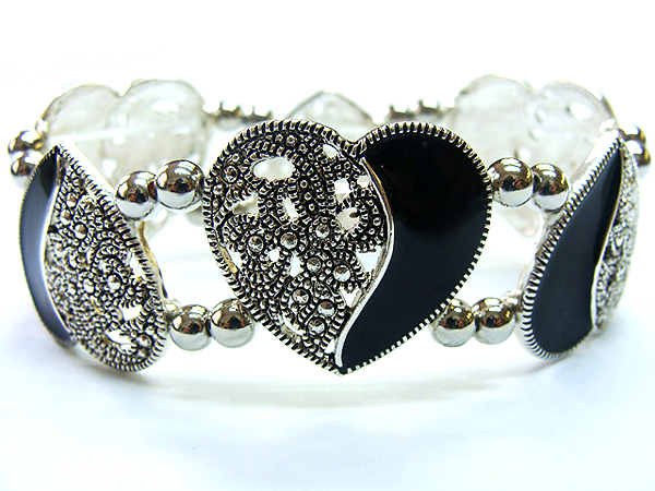 Metal casting and epoxy deco heart link stretch bracelet