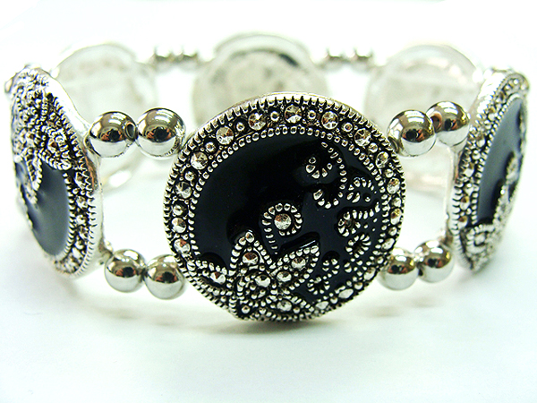 Macasite and epoxy deco flower disk stretch bracelet