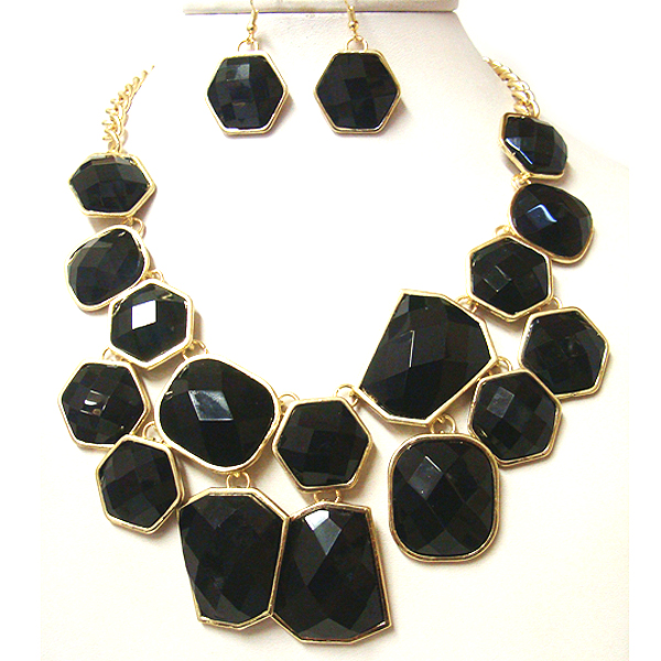 Architectural facet cut multi acrylic stone link necklace earring set