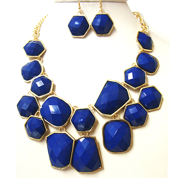 ARCHITECTURAL FACET CUT MULTI ACRYLIC STONE LINK NECKLACE EARRING SET