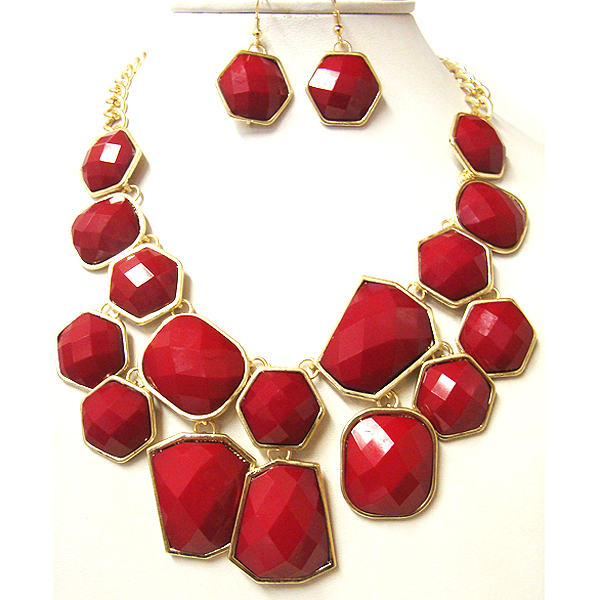 Architectural facet cut multi acrylic stone link necklace earring set