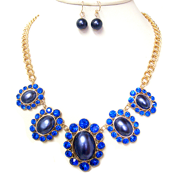 Crystal deco multi flower link necklace earring set