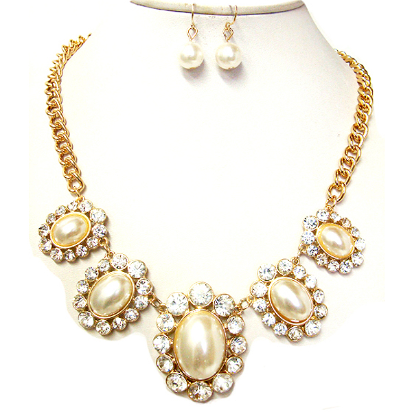Crystal deco multi flower link necklace earring set