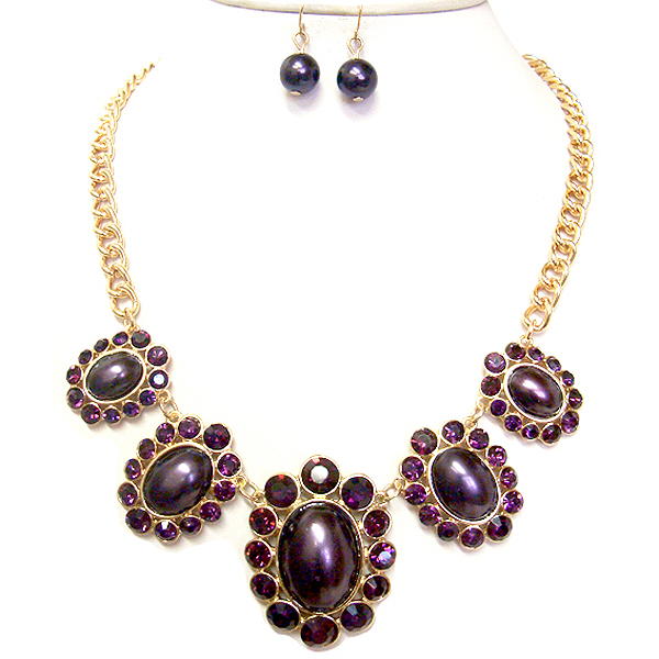 Crystal deco multi flower link necklace earring set