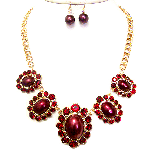 Crystal deco multi flower link necklace earring set