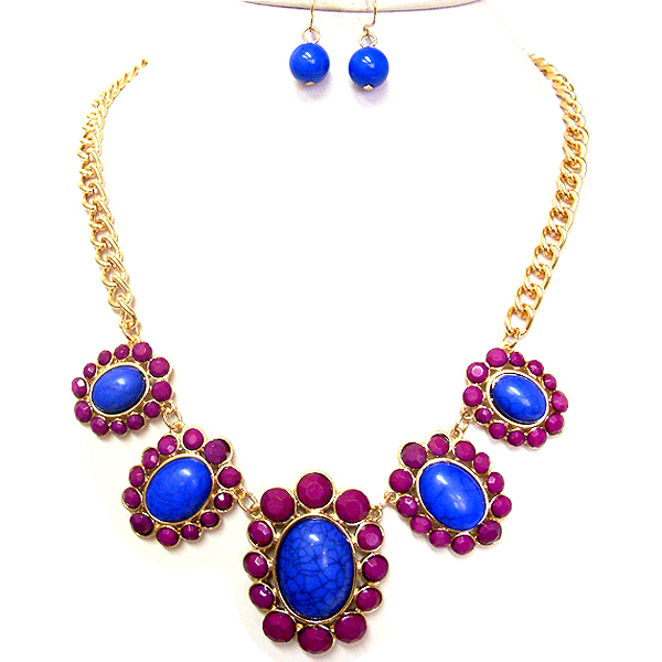 Crystal deco multi flower link necklace earring set