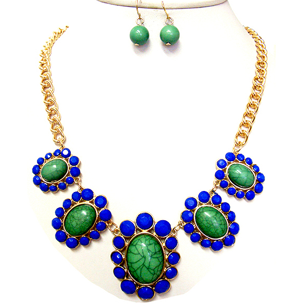 Crystal deco multi flower link necklace earring set