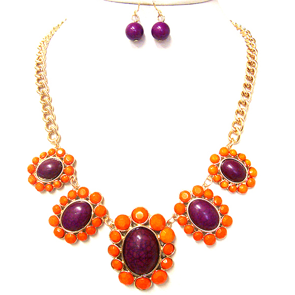 Crystal deco multi flower link necklace earring set