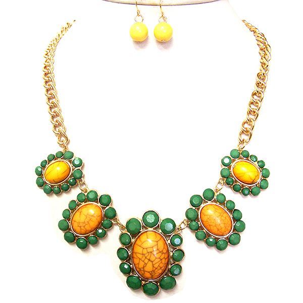 Crystal deco multi flower link necklace earring set