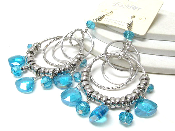 Crystal glass and metal balls multi fashion metal hoops earring - hoops