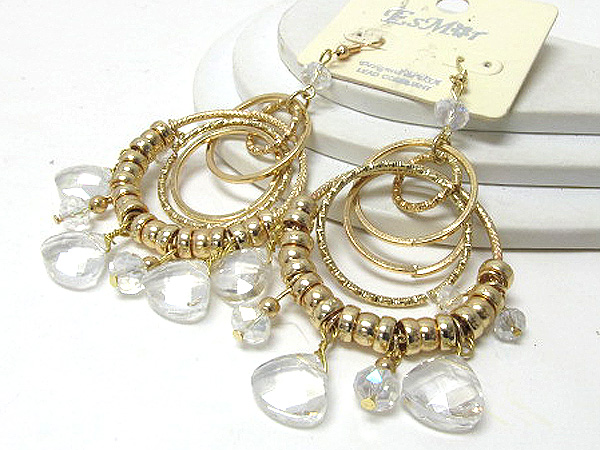 Crystal glass and metal balls multi fashion metal hoops earring - hoops
