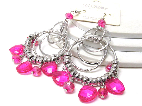 Crystal glass and metal balls multi fashion metal hoops earring - hoops