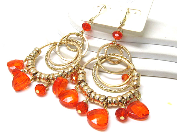 Crystal glass and metal balls multi fashion metal hoops earring - hoops