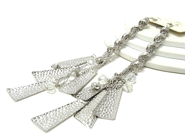 Multi chain fashion wisted metal drop crystal glass and hammered triangle metal drop earring 