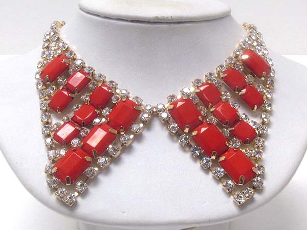 Multi crysal and acrylic bead deco collar bib necklace earring set