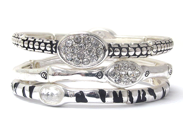 Crystal deco and metal filigree three stretch bracelet set