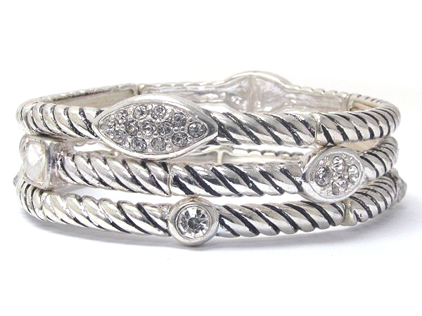 Crystal deco and metal filigree three stretch bracelet set
