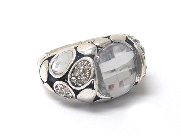 CRYSTAL AND DESIGNER PATTERN DECO STRETCH RING