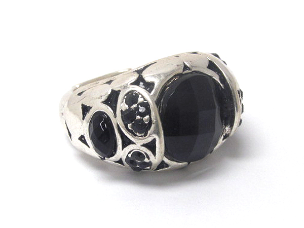 CRYSTAL AND DESIGNER PATTERN DECO STRETCH RING