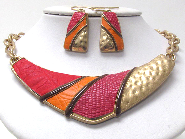 ANIMAL SKIN LEATHERETTE DECO NECKLACE EARRING SET