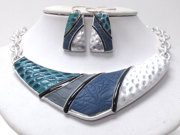 ANIMAL SKIN LEATHERETTE DECO NECKLACE EARRING SET