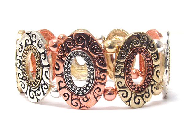 Metal casting multi oval disk link stretch bracelet