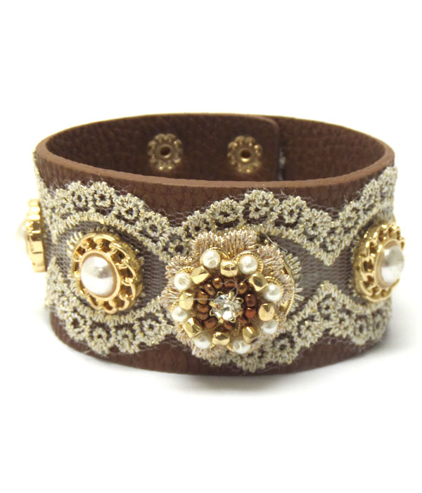 Lace with leather bracelet
