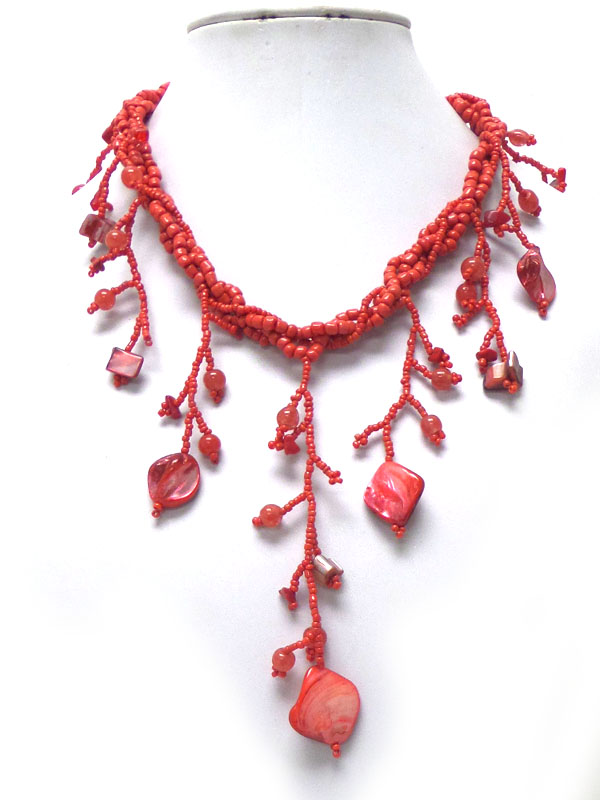 Handmade and natural mother of pearl beads drop necklace