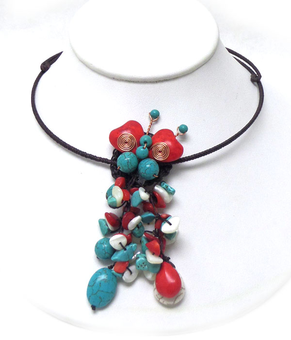 Handmade fresh water pearl and red sponge coral deco chocker necklace