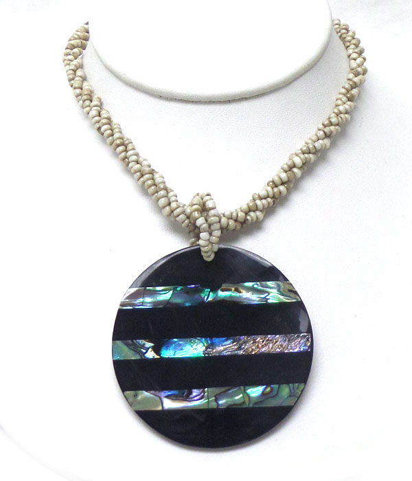 Handmade mother of pearl and abalone thick pendant necklace
