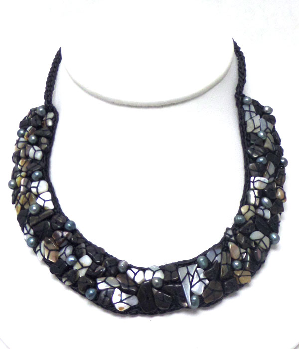 Handmade mother of pearl and fresh water pearl half chocker necklace