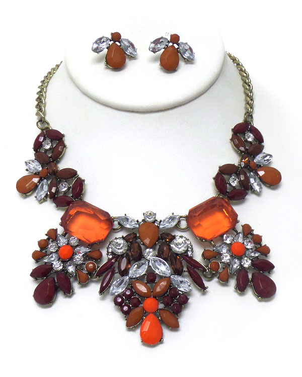 Multi flower bib statement necklace set