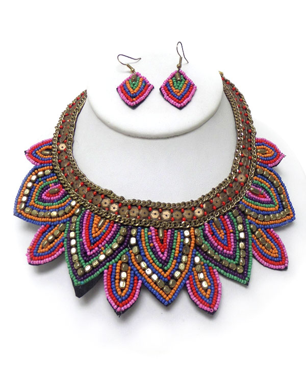 Handmade multi seed bib style necklace set