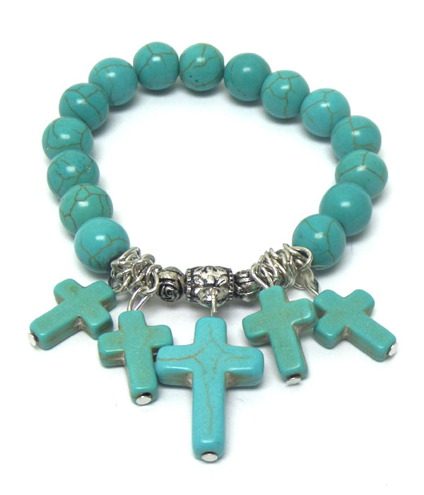 Faux turquoise stone cross bracelet