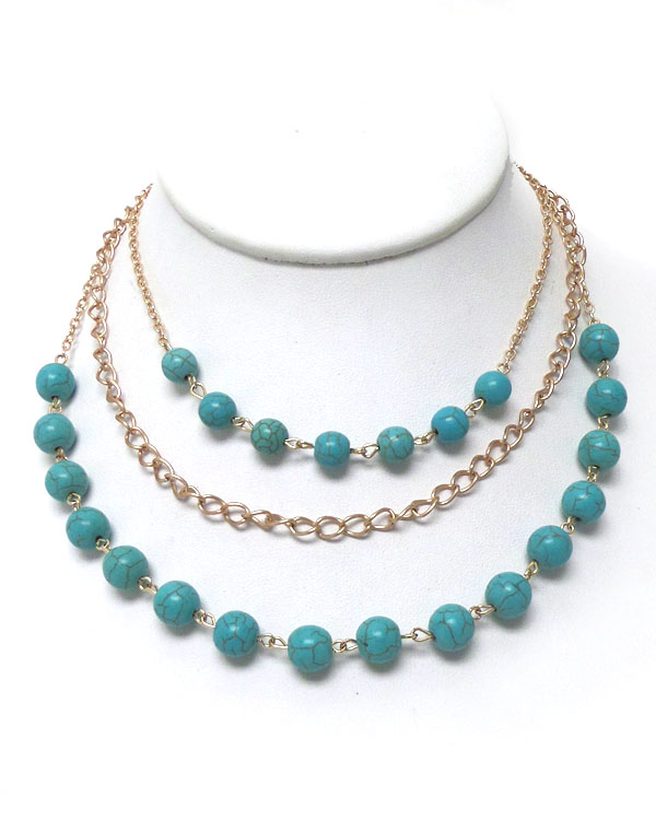Three layer turquoise stone necklace set 