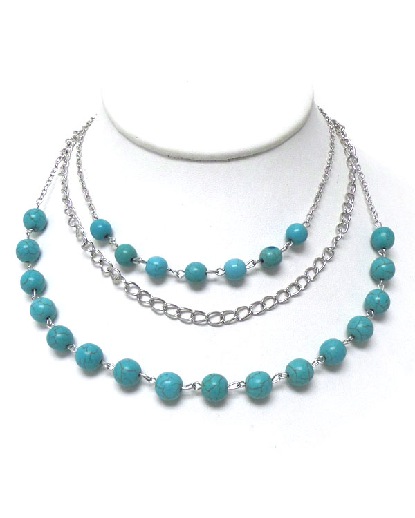 Three layer turquoise stone necklace set 