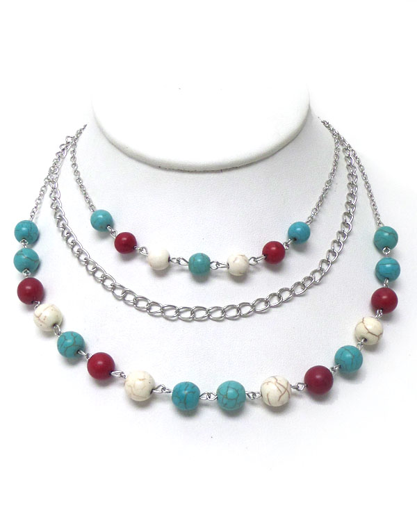 Three layer turquoise stone necklace set 