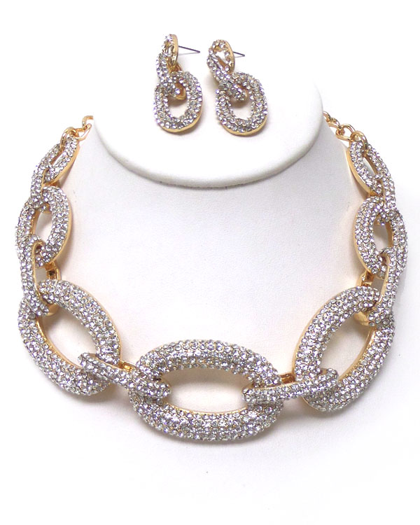 Thick bold pave links necklace set